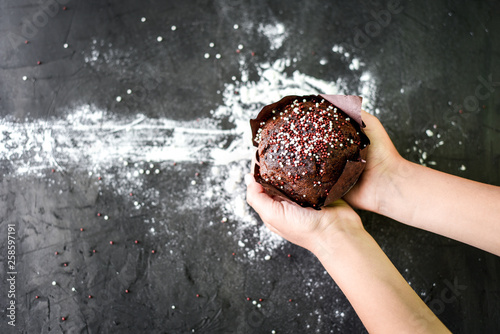 Homemade delicious chocolate muffins close-up