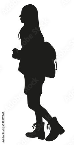 a student girl walkinf silhouette vector photo