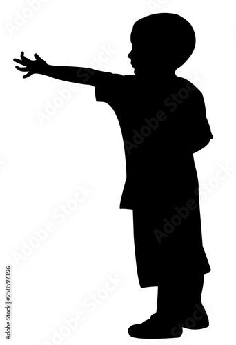 a boy raiseing his hand, silhouette vector