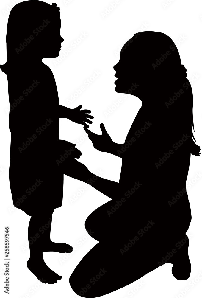 mother and child talking, playing , silhouette vector