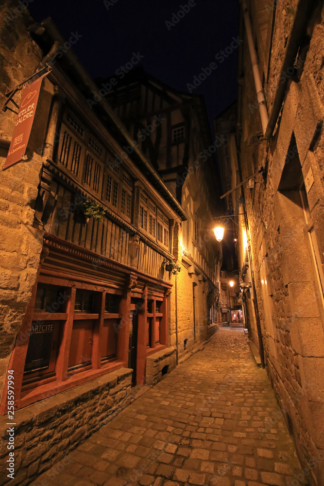 Fototapeta premium Medieval houses, Dinan by night, Brittany, France