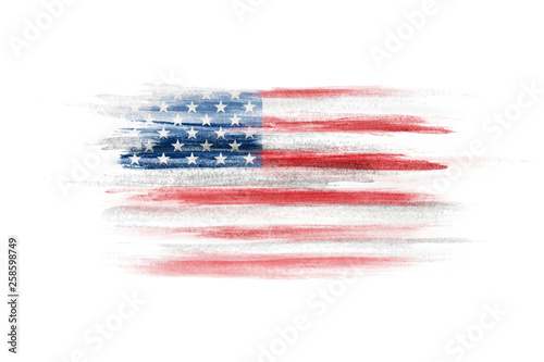 The USA flag painted on white paper with watercolor