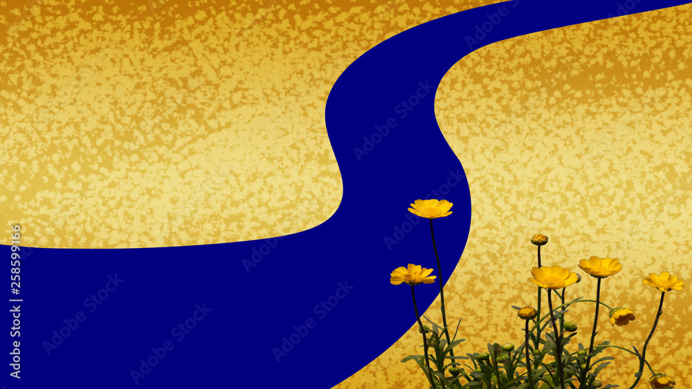 黄色い花と川の和柄背景stock Photo Adobe Stock