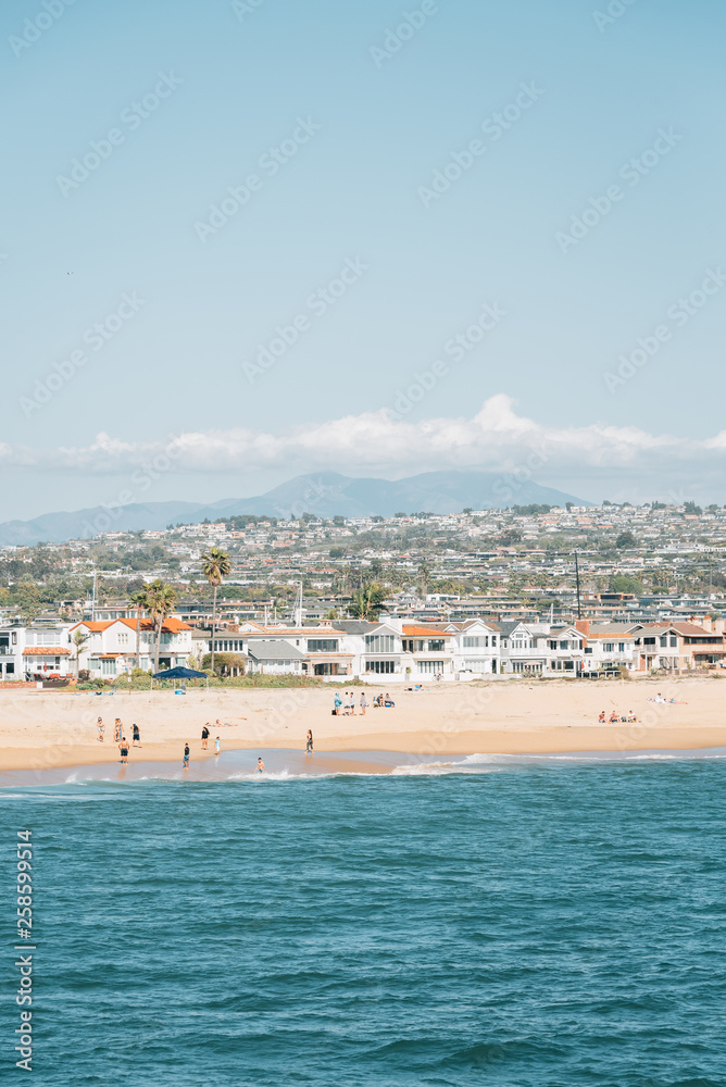 View of the beach from Balboa Pier in Newport Beach, Orange County, California