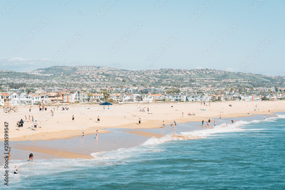 View of the beach from Balboa Pier in Newport Beach, Orange County, California