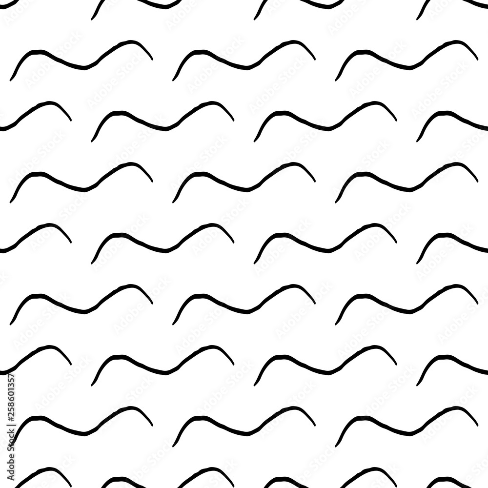 Cute cartoon abstract print with hand drawn waves. Sweet vector black and white abstract print. Seamless monochrome doodle abstract print for textile, wallpapers, wrapping and web.