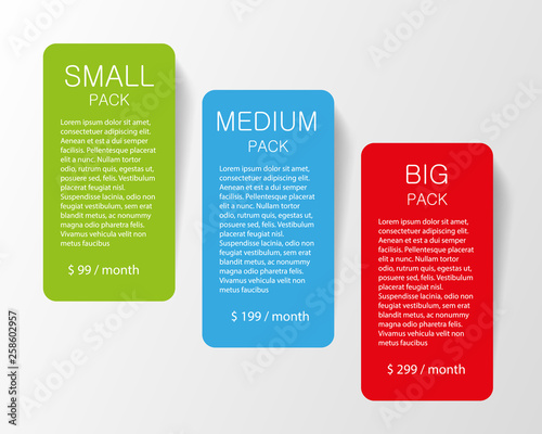 Offer and Services Product, Three Variation Cards with Prices - Vector