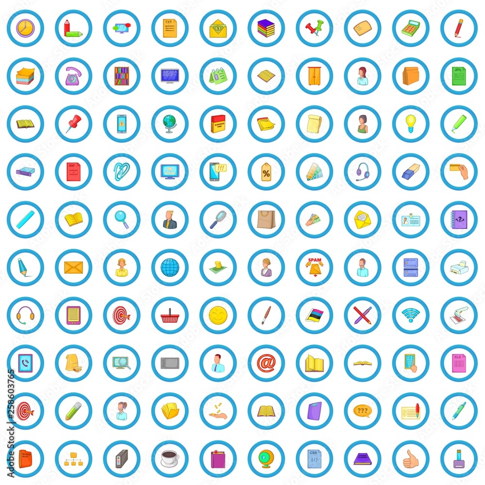 100 office document icons set in cartoon style for any design vector illustration 100 office document icons set in cartoon style for any design vector illustration