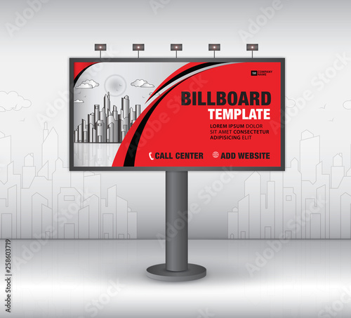 Billboard design vector, banner template, advertisement, Realistic construction for outdoor advertising on city background, business brochure flyer, creative background