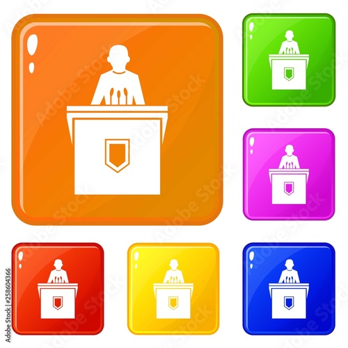 Political election speaker icons set collection vector 6 color isolated on white background