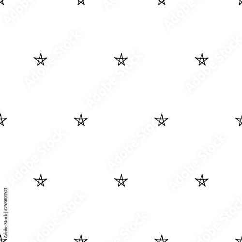 Cute cartoon star pattern with hand drawn stars. Sweet vector black and white star pattern. Seamless monochrome doodle star pattern for textile, wallpapers, wrapping paper, cards and web.