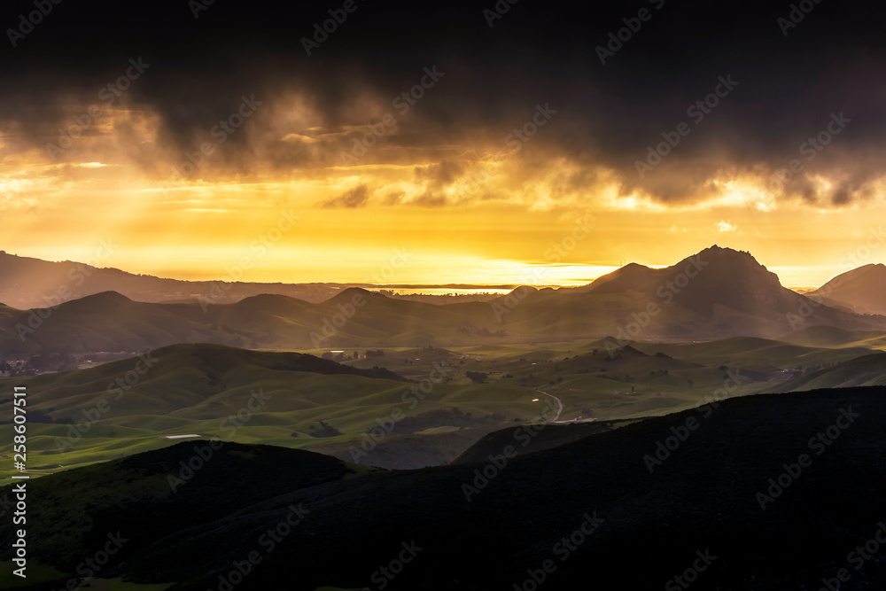 Panorama of Silhouetted Mountains at Sunset