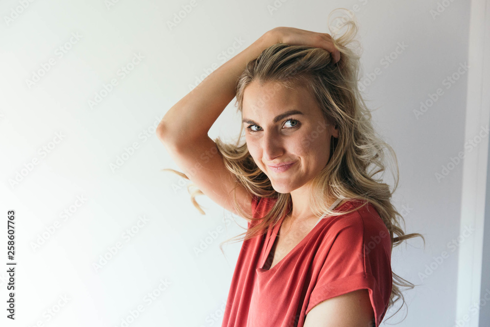Dark portrait of happy woman