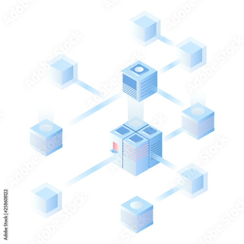 Blockchain technology vector illustration. Vector isometric drawind with blockchains.