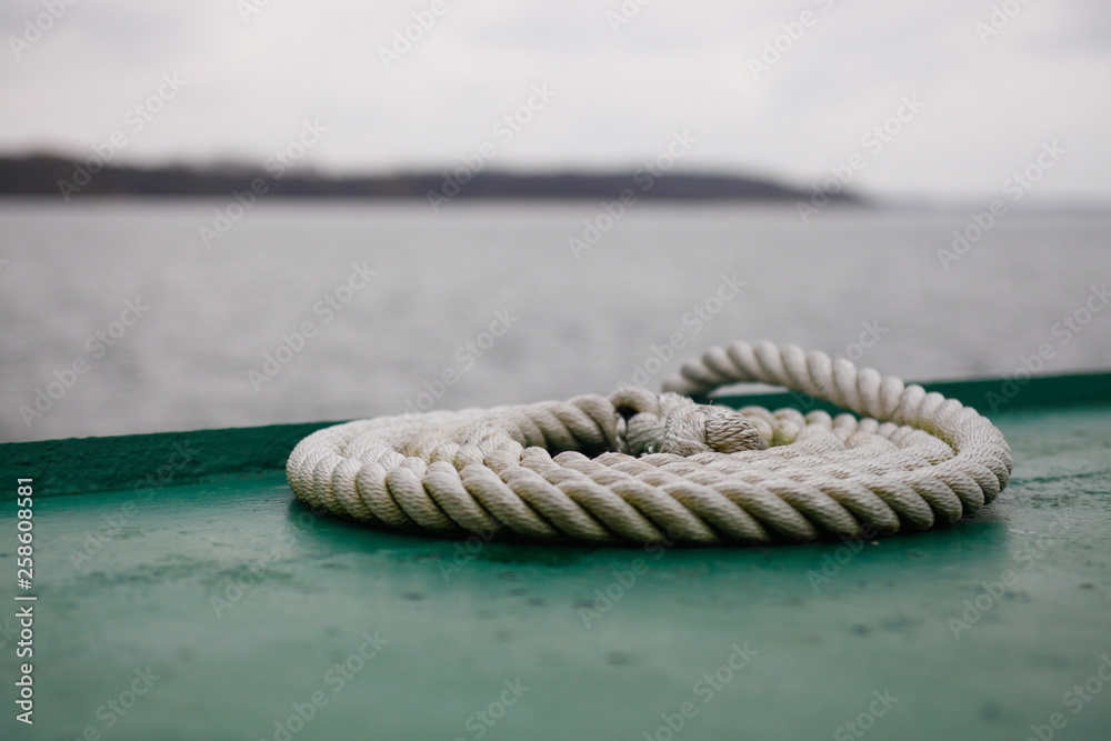 Fototapeta premium rope pulley on deck of a ship