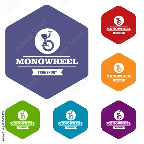 Urban mono wheel icons vector colorful hexahedron set collection isolated on white 