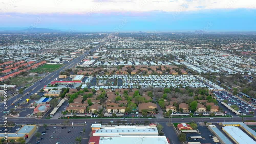 Aerial video of neighborhoods in Mesa Arizona