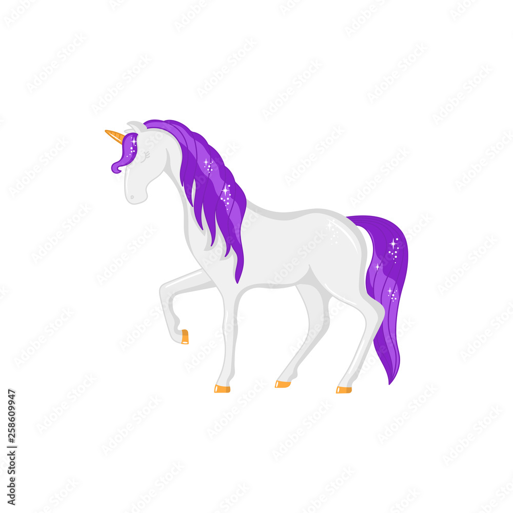 Obraz premium Lovely unicorn isolated on white background. Cute fantastic animal. Vector illustration.