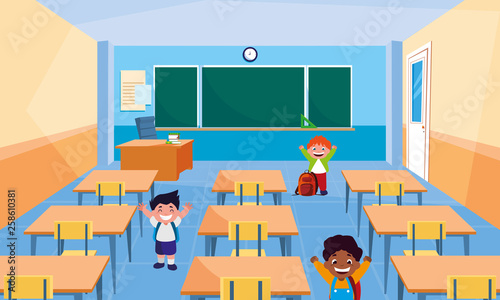 happy little interracial boys in the classroom