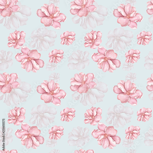 Watercolor seamless background pattern, watercolor flowers