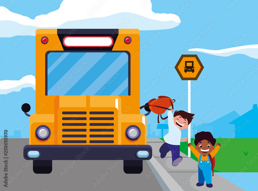 happy little interracial boys in the bus stop happy little interracial boys in the bus stop