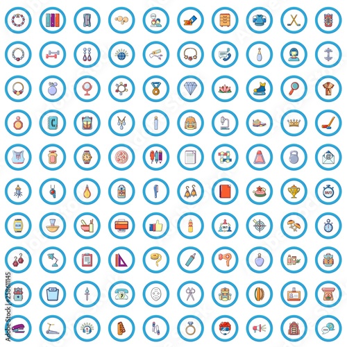 100 online shopping icons set. Cartoon illustration of 100 online shopping vector icons isolated on white background