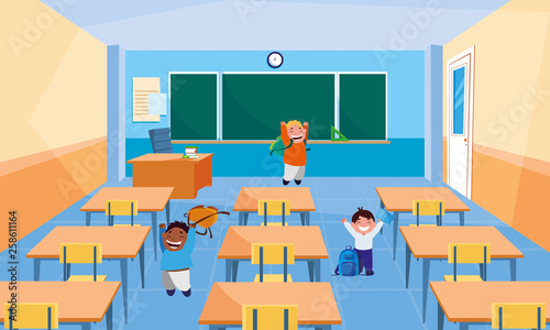 happy little interracial boys in the classroom