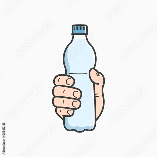 Hand hold water bottle. Male hand plastic water