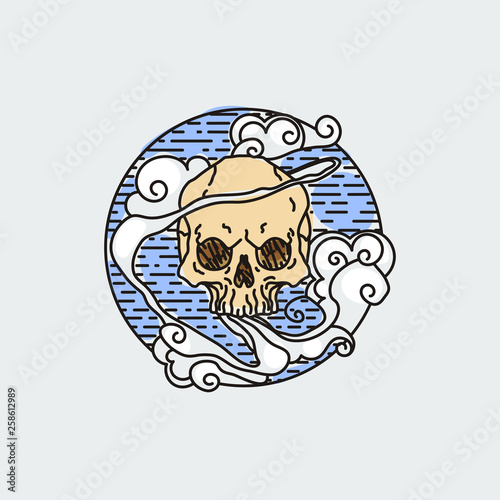 Vector illustration of color tattoo graphic human skull