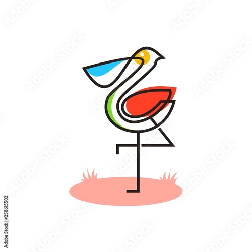 pelican logo colorful line art monoline outline vector illustration