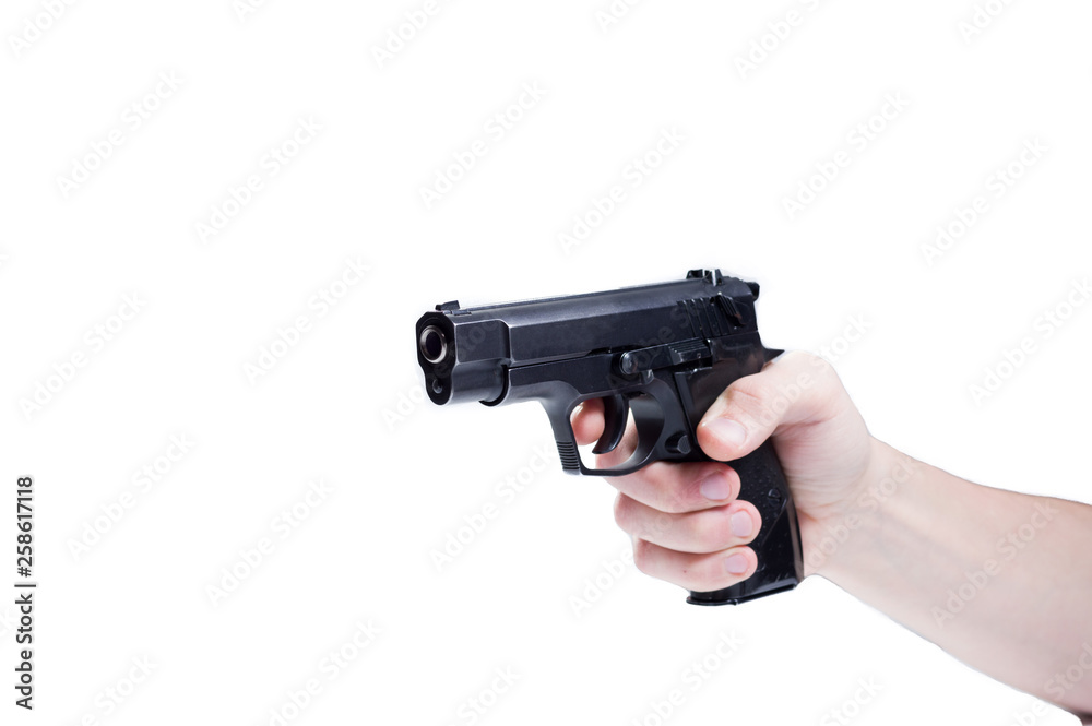 Pistol in hand. Isolate gun in hand. Pointing a gun. Pistol in hand. Isolate gun in hand. Pointing a gun.