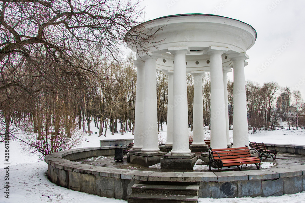 Russia. Yekaterinburg. Kharitonovsky garden in winter . An iconic famous place in the city