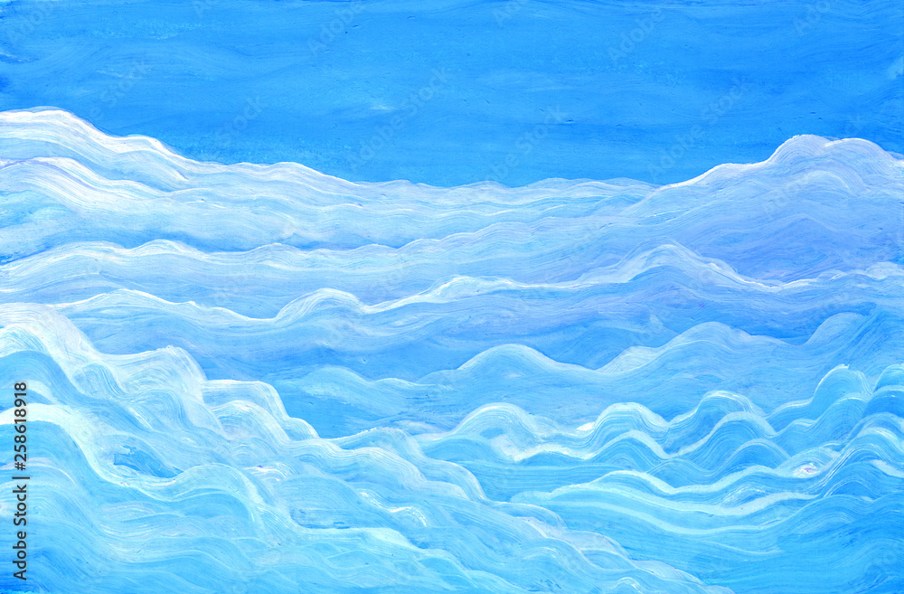 Blue clouds background in gouache Blue clouds background in gouache