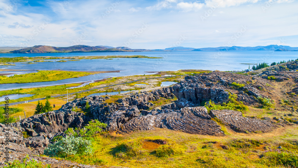 Fototapeta premium Thingvellir National park with beautiful lakes and tectonic rock formations, Iceland