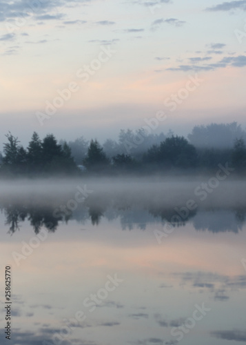 Morning fog on lake Seliger