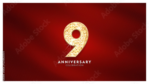  9th Anniversary celebration - Golden numbers  with red fabric background