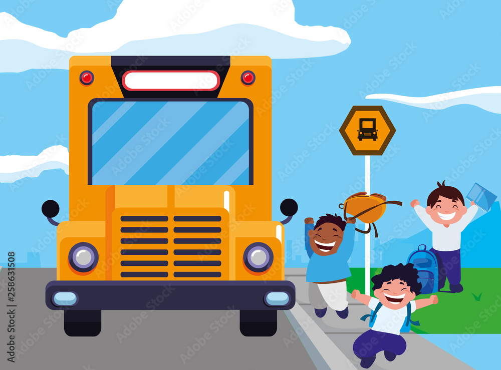 happy little interracial boys in the bus stop happy little interracial boys in the bus stop