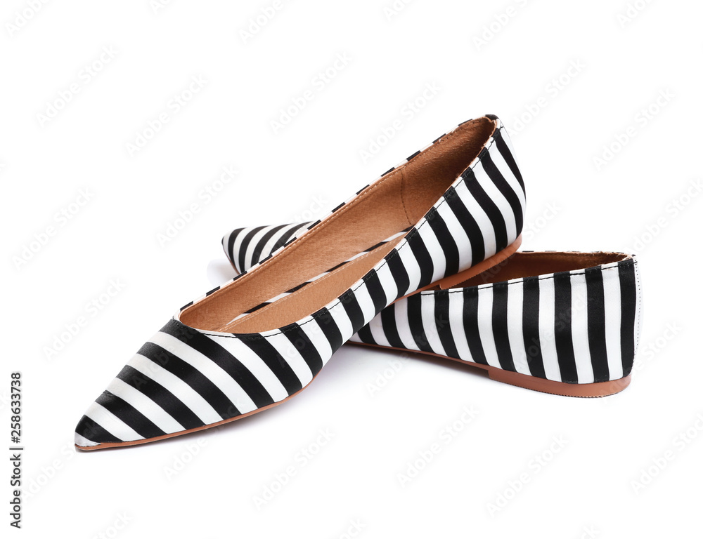 Stylish female flat shoes on white background Stylish female flat shoes on white background