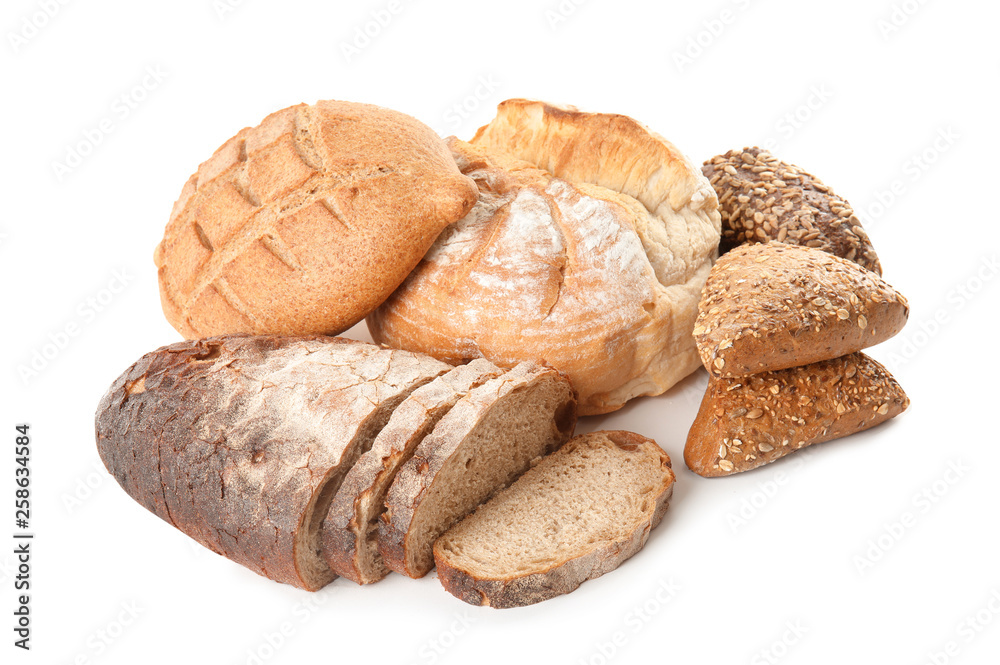 Different kinds of bread on white background Different kinds of bread on white background