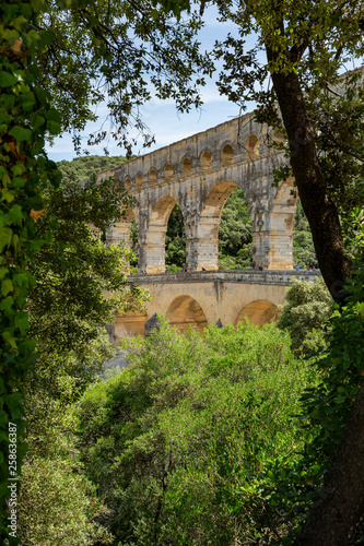 The magnificent three tiered Pont Du Gard aqueduct was constructed by Roman engineers in the 1st century AD in the south of France