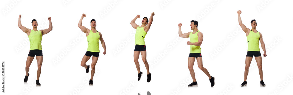 Young man doing sports on white Young man doing sports on white