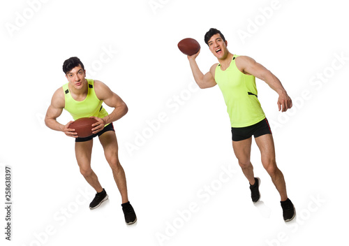 Man playing american football isolated on white © Elnur