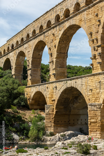 Gard  France July 13th 2015   The magnificent three tiered Pont Du Gard aqueduct was constructed by Roman engineers in the 1st century AD in the south of France