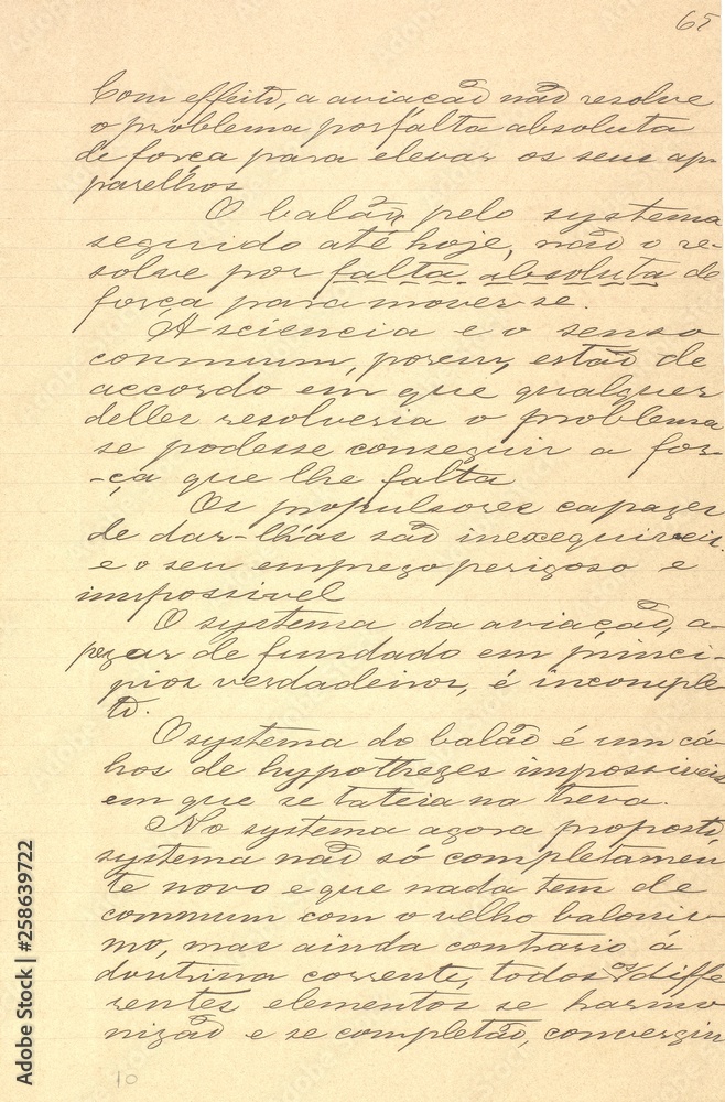 Página 65 do manuscrito “Memória sobre a navegação aérea” (1881), do inventor brasileiro Júlio Cézar Ribeiro de Souza (1843-1887)