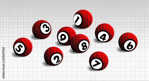 Vector halftone lottery bingo ball number from 1 to 9