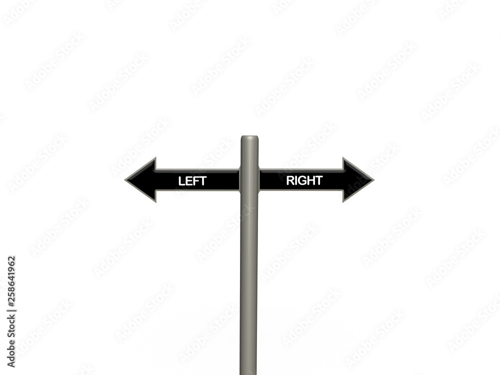 Left and right arrow pointers on signpost against a white background Left and right arrow pointers on signpost against a white background