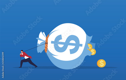 Bankrupt, the money bag pulled by the businessman broke