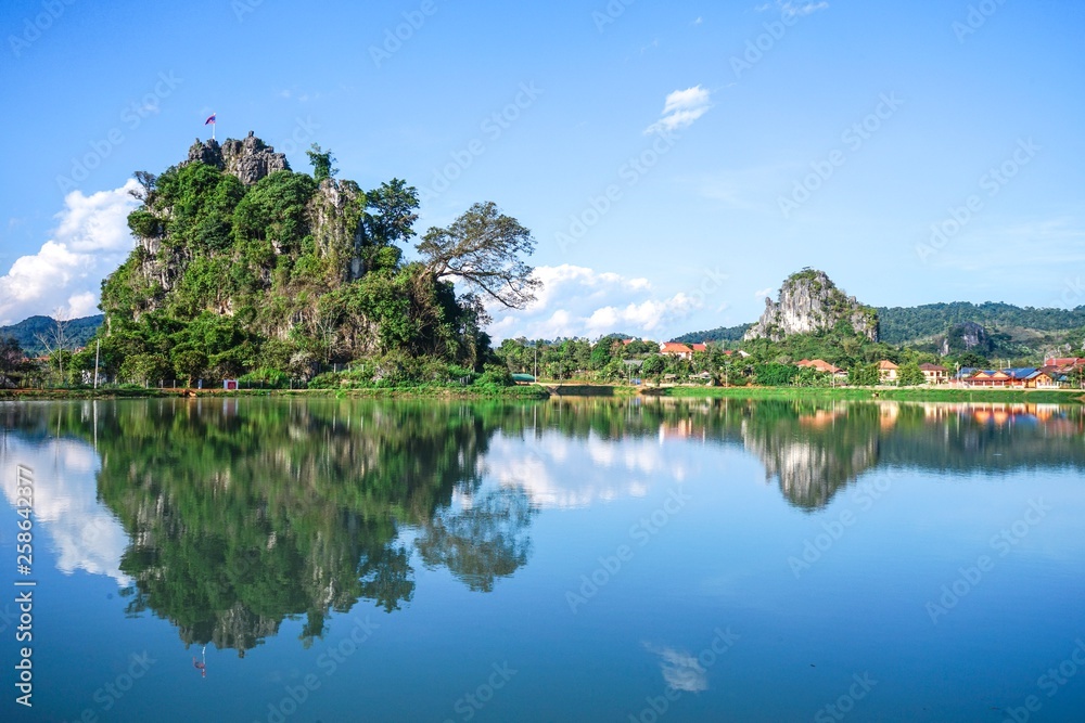 View point of the northern of Laos, Huaphan, SamNeua. blue sky and the view in Laos.