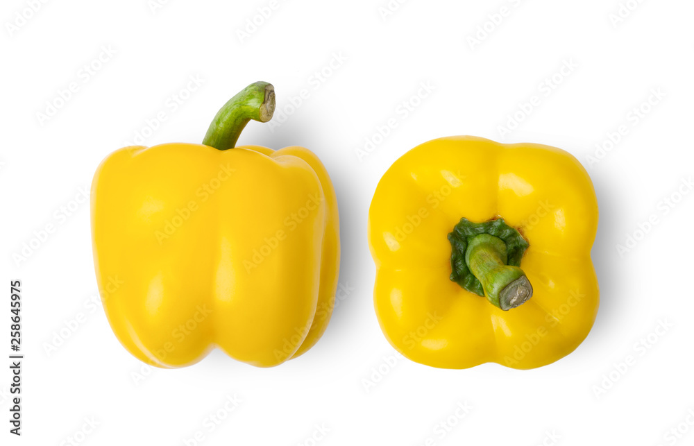 yellow pepper isolated on white background. top view yellow pepper isolated on white background. top view