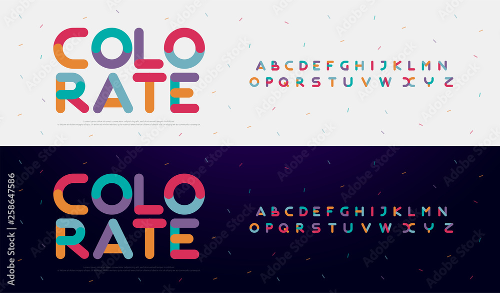 Modern font creative rounded alphabet color fonts. Typography urban